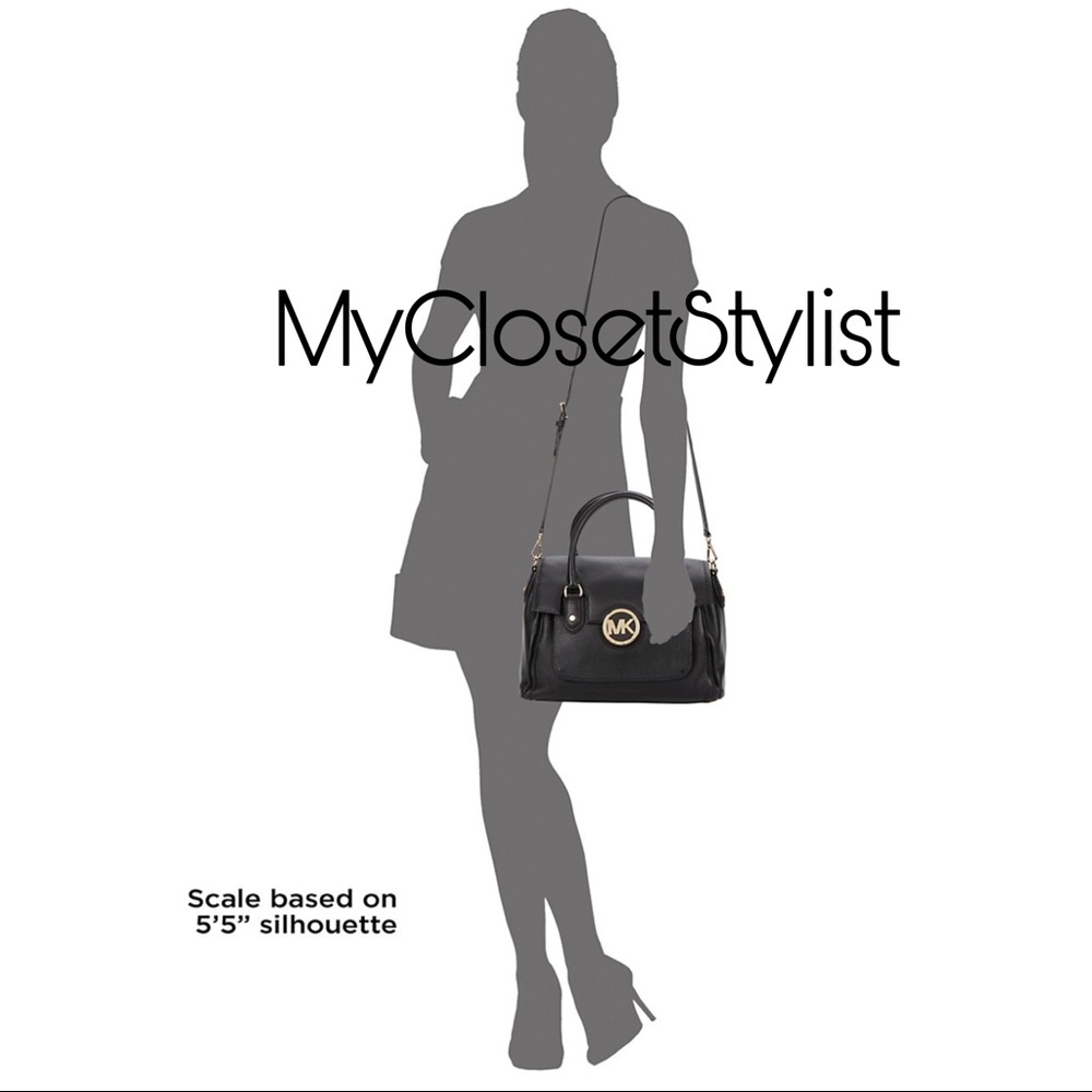MICHAEL KORS NEW Leather Black Satchel Purse Gold Logo Shoulder Crossbody Strap - Picture 4 of 4